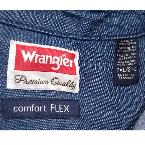 Wrangler Comfort Flex Denim Jean Long Sleeve Button Down Shirt Blue Sz 2XL - Picture 4 of 4